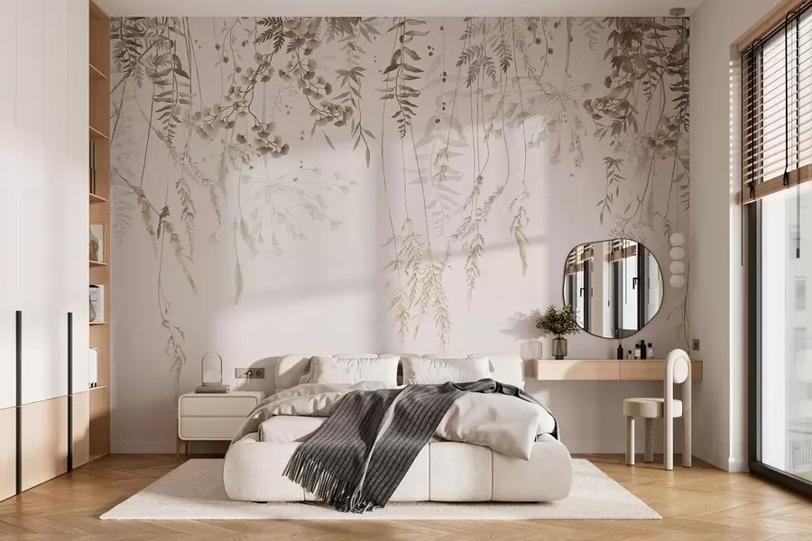 wall murals Висеће дивље биљке на светлој позадини w05320