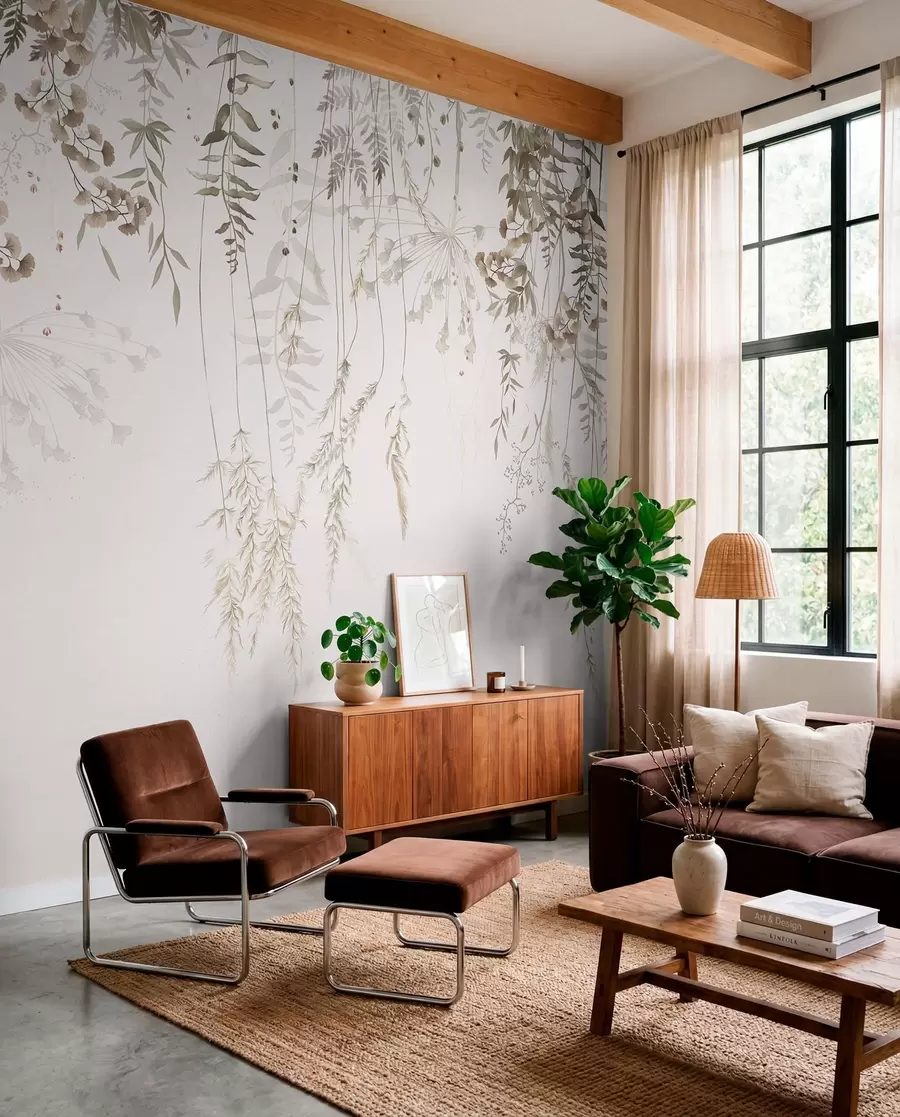 wall murals Висеће дивље биљке на светлој позадини w05320