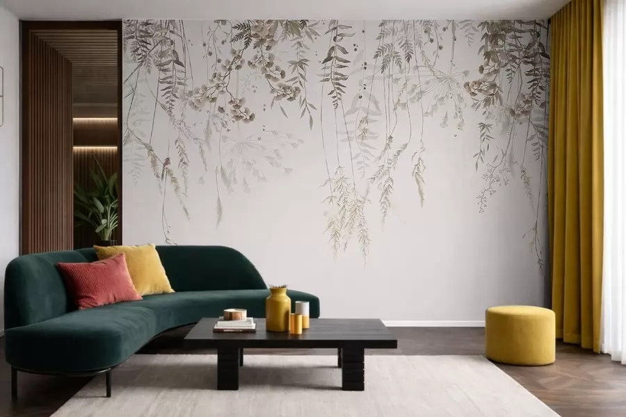 wall murals Висеће дивље биљке на светлој позадини w05320