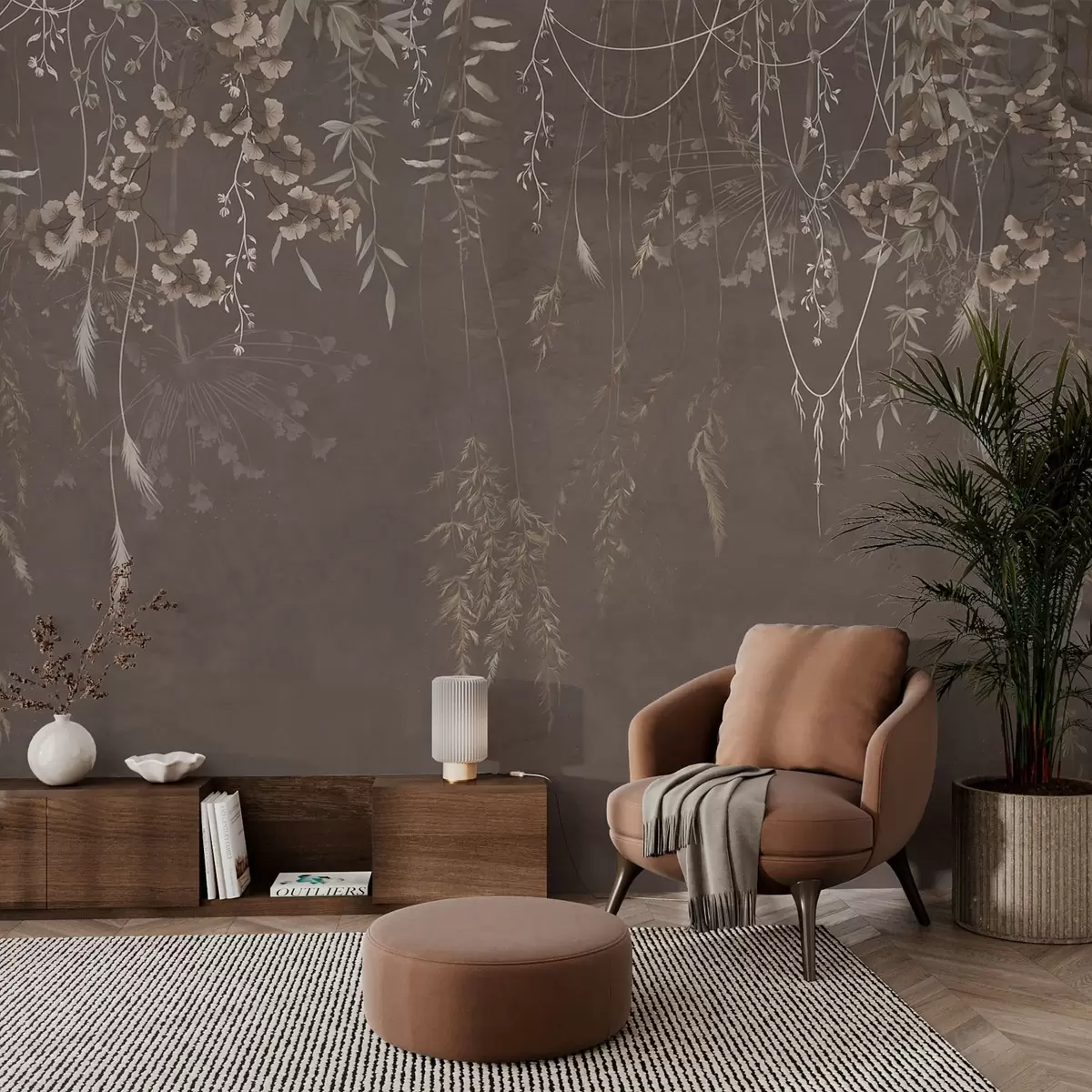 wall murals Висеће биљке на тамној позадини w05320v1