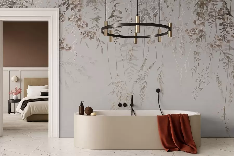 wall murals Нежне висеће траве на светлој позадини w05320v2