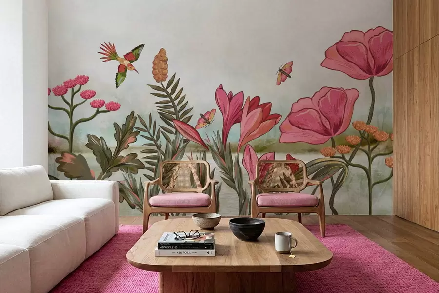 wall murals Светло цвеће са птицама и лептирима w05321