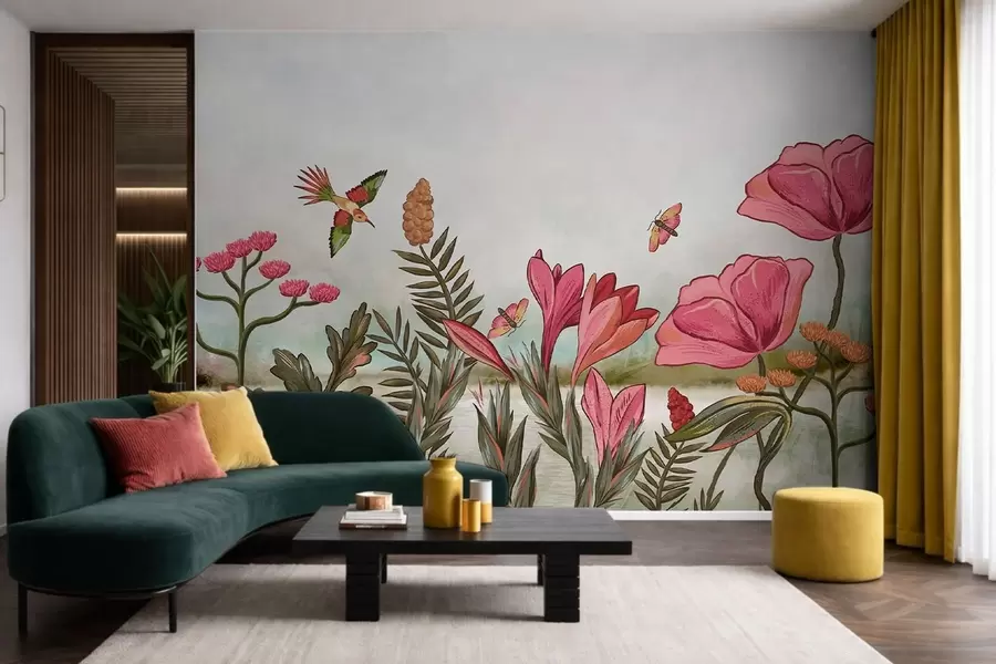 wall murals Светло цвеће са птицама и лептирима w05321