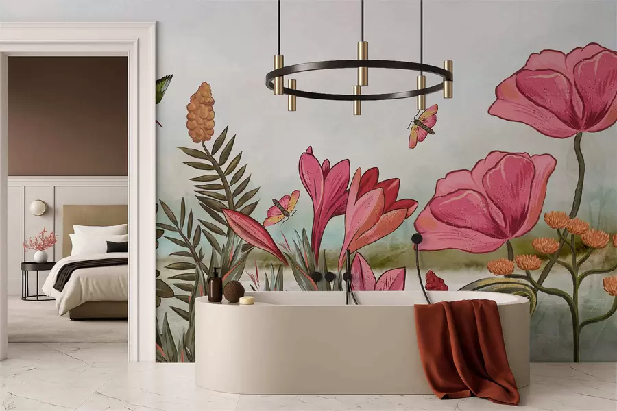 wall murals Светло цвеће са птицама и лептирима w05321