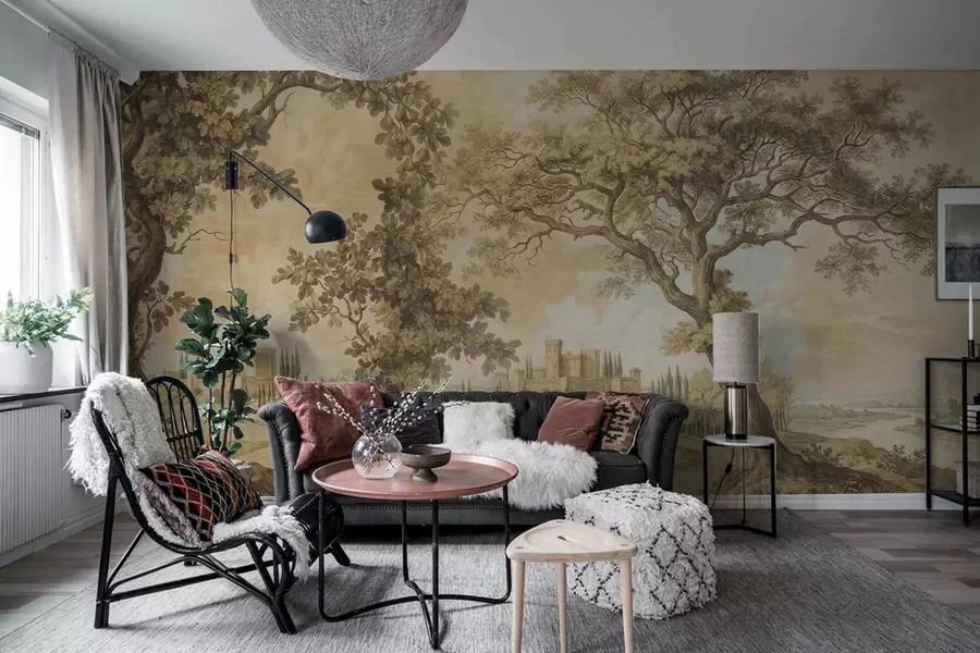 wall murals Пасторални пејзаж у везеном стилу w05359
