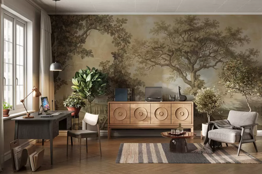 wall murals Пасторални пејзаж у везеном стилу w05359