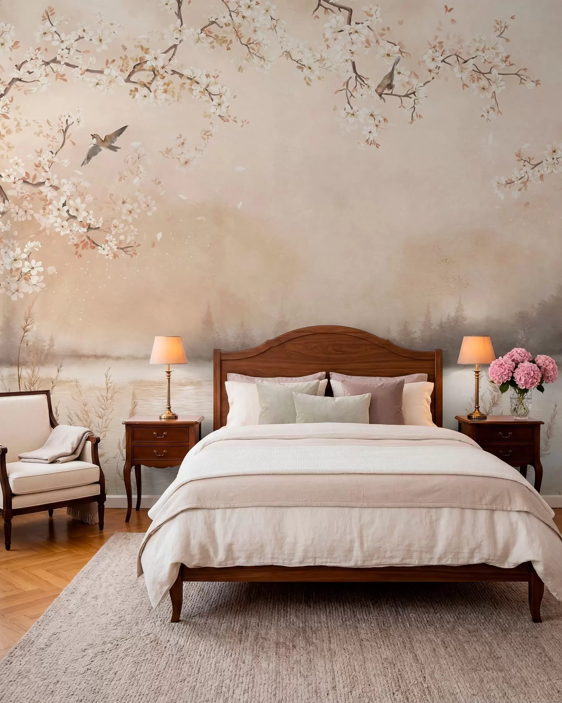 wall murals Ptice pod cvjetnim granama w05155