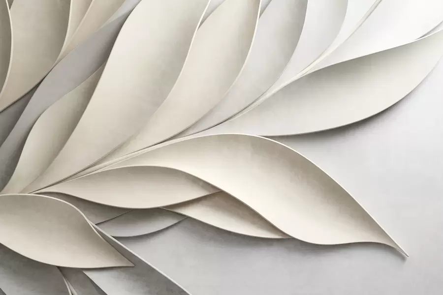 wall murals Апстрактно лишће у беж и сивој боји, текстурирана модерна уметност w09769