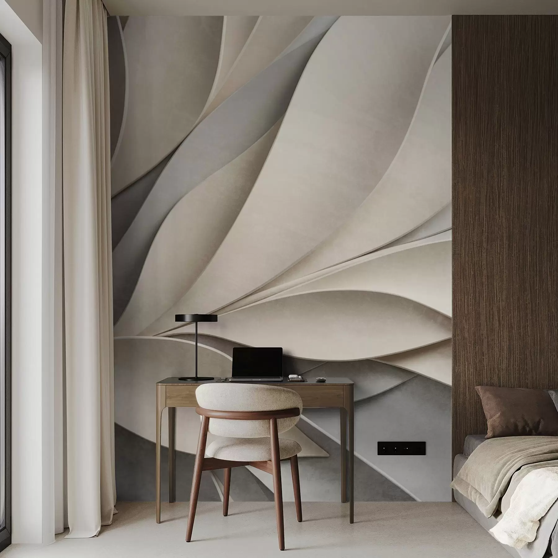 wall murals Апстрактно лишће у беж и сивој боји, текстурирана модерна уметност w09769