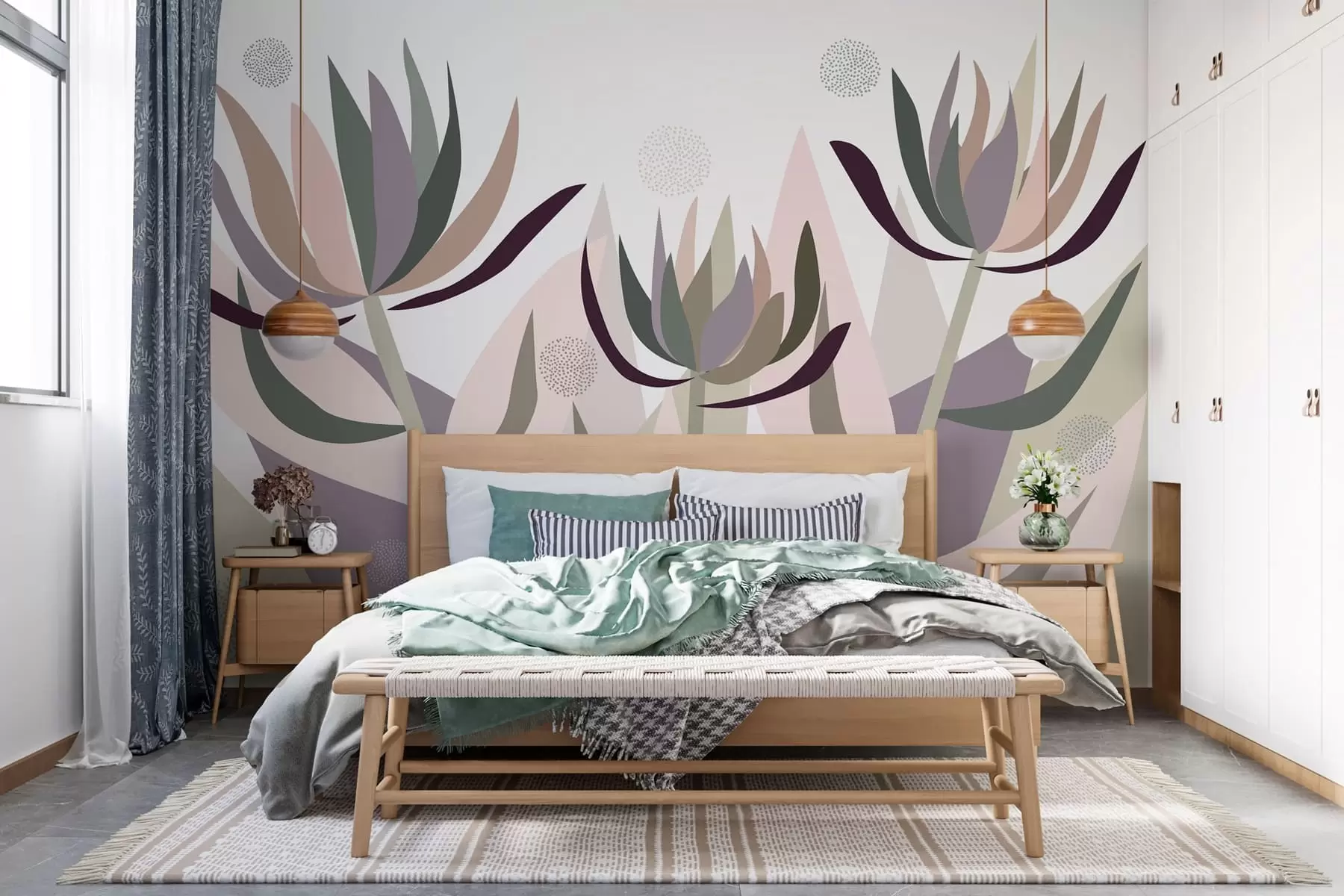 wall murals стилизовани цветови протеје у примитивном стилу w05236