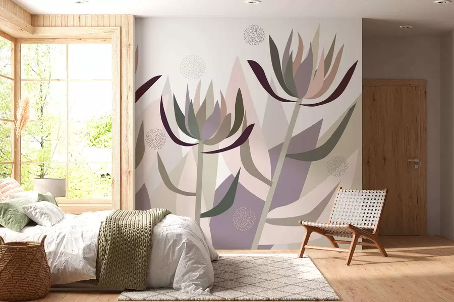 wall murals стилизовани цветови протеје у примитивном стилу w05236