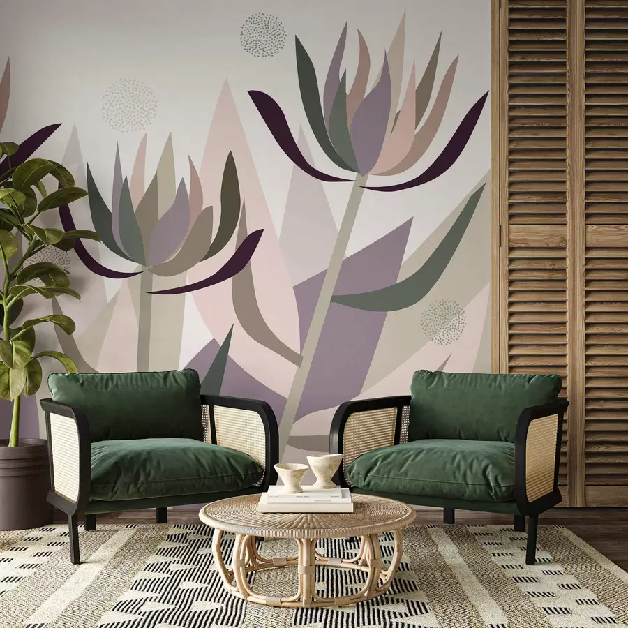 wall murals стилизовани цветови протеје у примитивном стилу w05236
