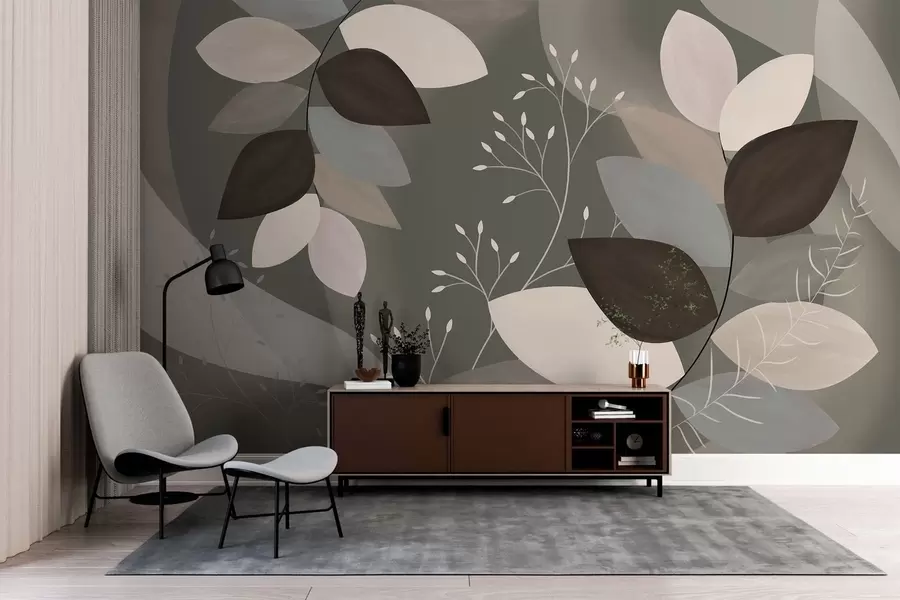 wall murals лишће и трава у тамним нијансама w05237v1