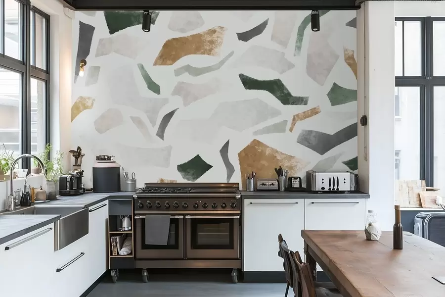 wall murals Апстрактни текстурирани фрагменти у зеленим и беж тоновима w05146