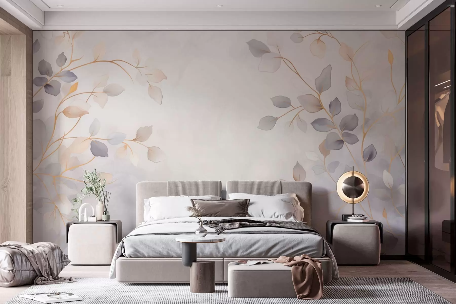 wall murals Нежне лиснате гране на мекој замућеној позадини w05296