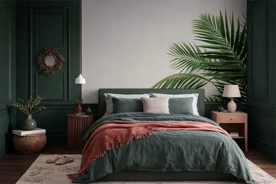 wall murals Зелено палмино лишће на светлој позадини w05391