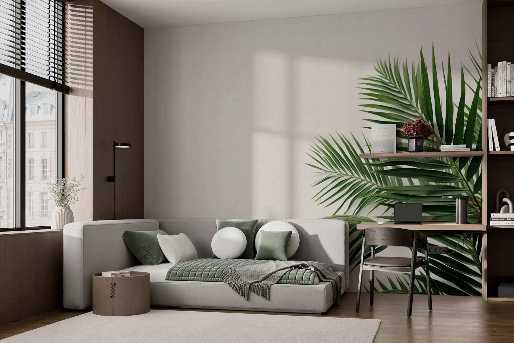 wall murals Зелено палмино лишће на светлој позадини w05391