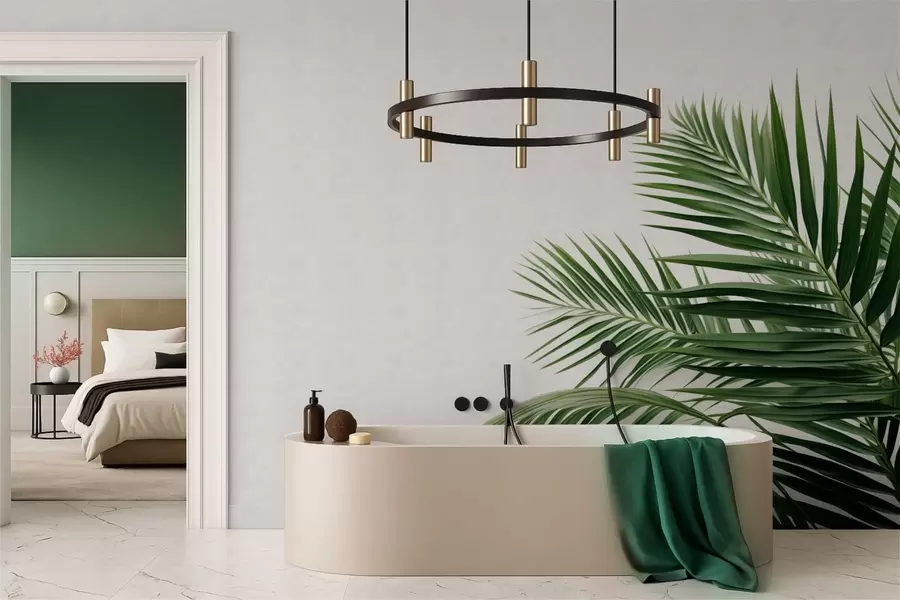 wall murals Зелено палмино лишће на светлој позадини w05391