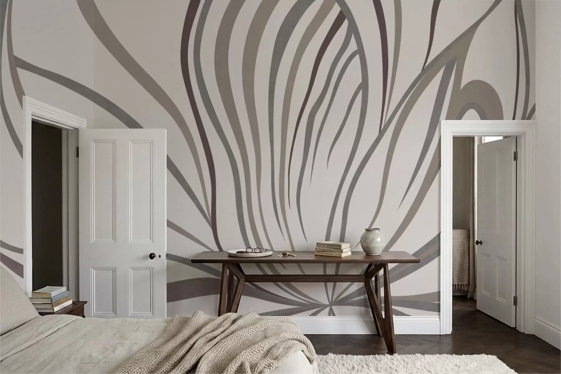 wall murals Апстрактни цвет са линијама у сивим и ружичастим тоновима w05392
