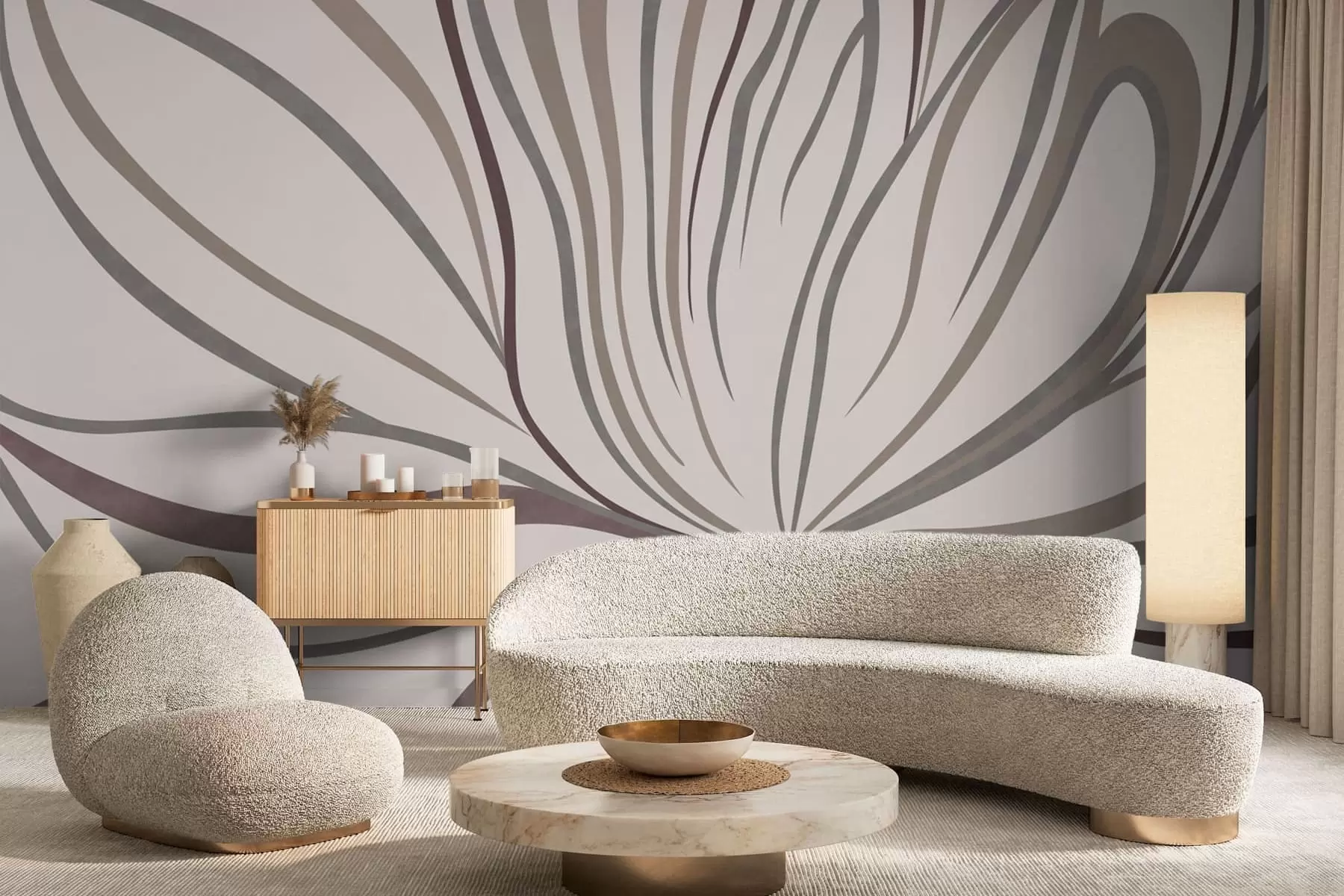 wall murals Апстрактни цвет са линијама у сивим и ружичастим тоновима w05392