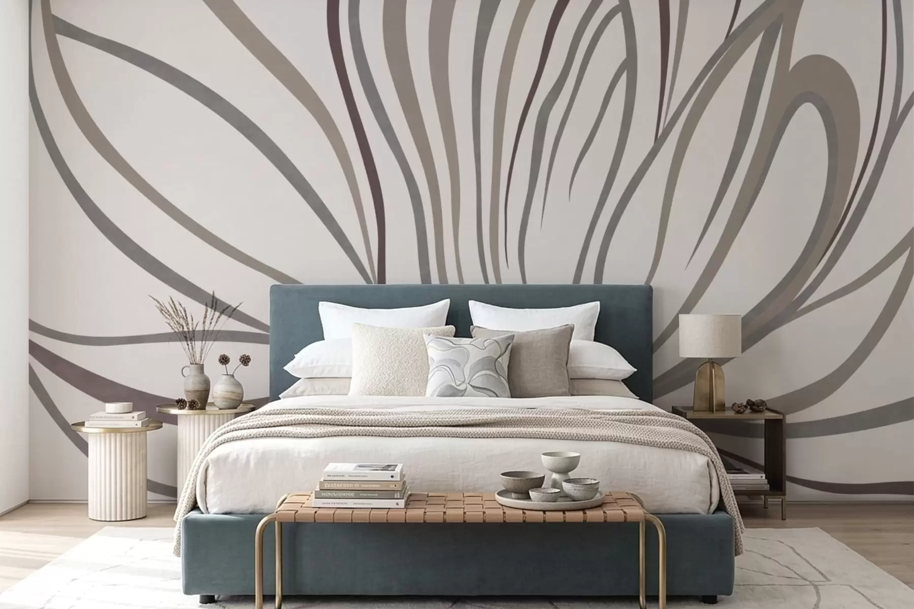 wall murals Апстрактни цвет са линијама у сивим и ружичастим тоновима w05392