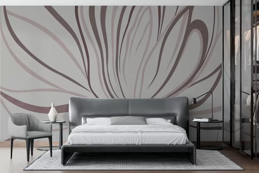 wall murals Стилизовани цвет са меким линијама у ружичасто-беж тоновима w05392v1