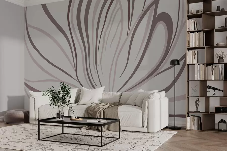 wall murals Стилизовани цвет са меким линијама у ружичасто-беж тоновима w05392v1