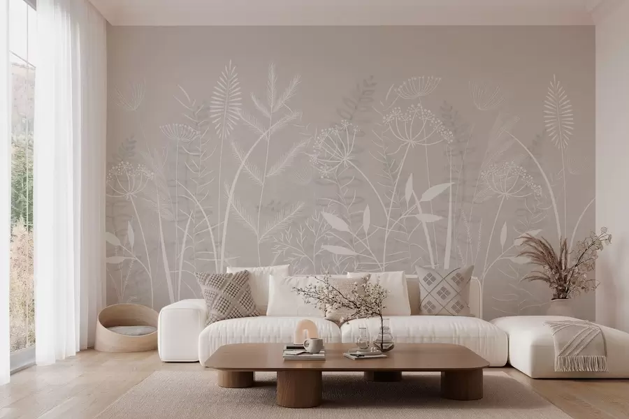 wall murals нежне ручно осликане дивље траве и цвеће на беж позадини w05383v1