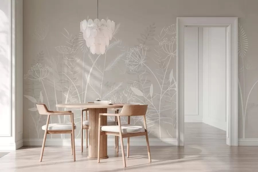 wall murals нежне ручно осликане дивље траве и цвеће на беж позадини w05383v1