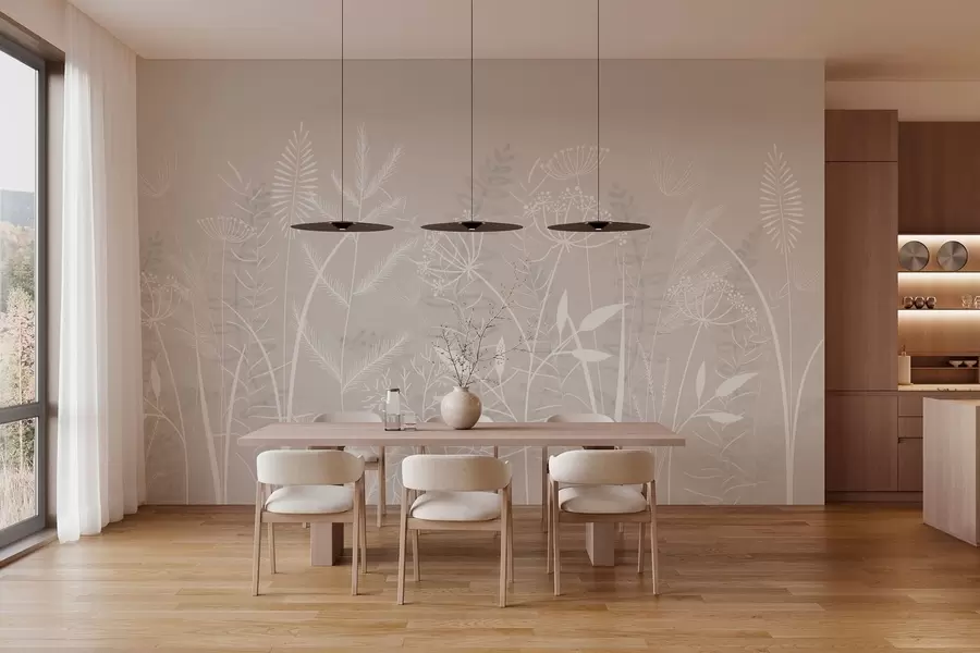 wall murals нежне ручно осликане дивље траве и цвеће на беж позадини w05383v1