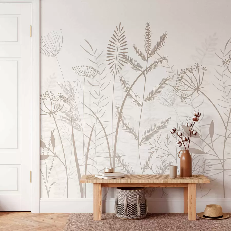 wall murals нежне ручно осликане дивље траве и цвеће на белој позадини w05383v2