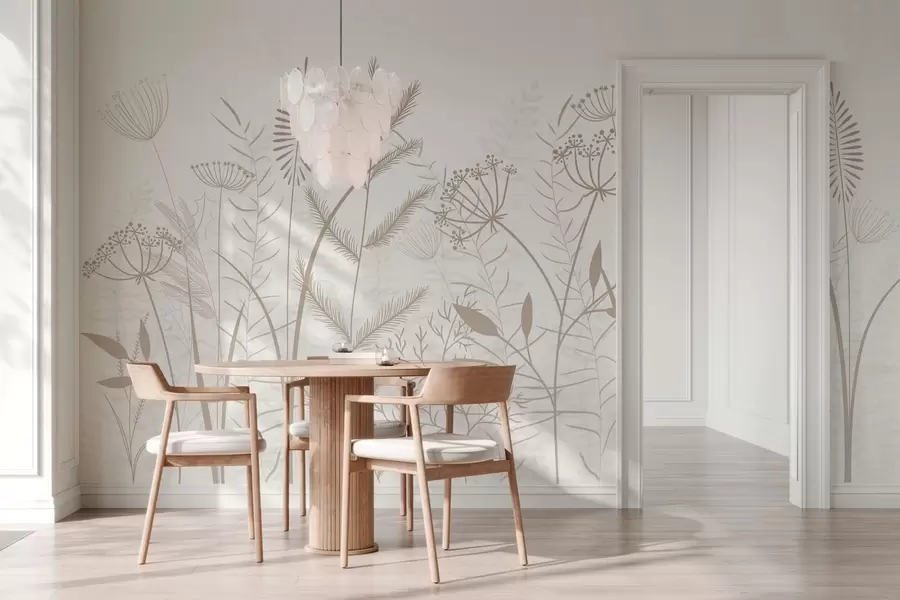 wall murals нежне ручно осликане дивље траве и цвеће на белој позадини w05383v2