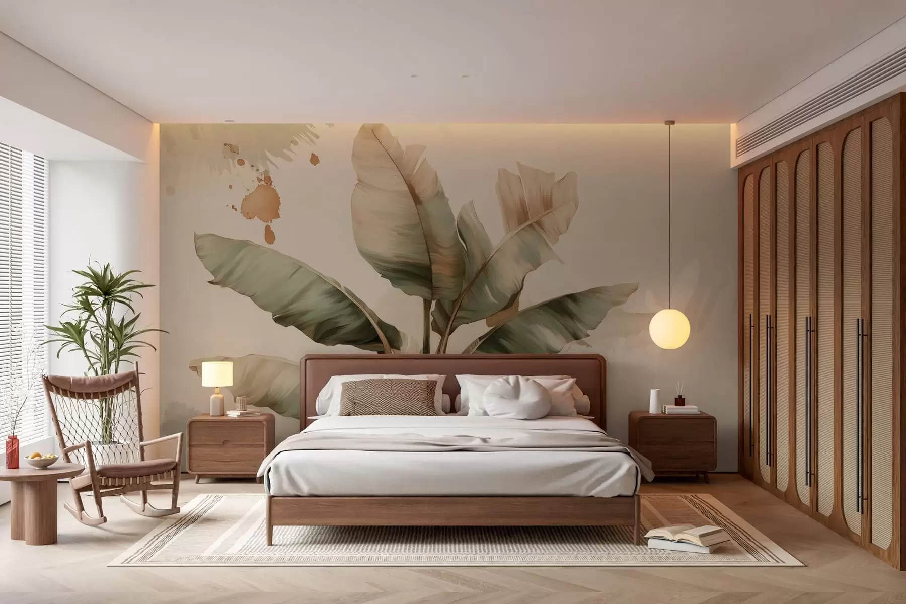 wall murals велики, сликовити грозд листова банане са ретро-прскавицама  w05384