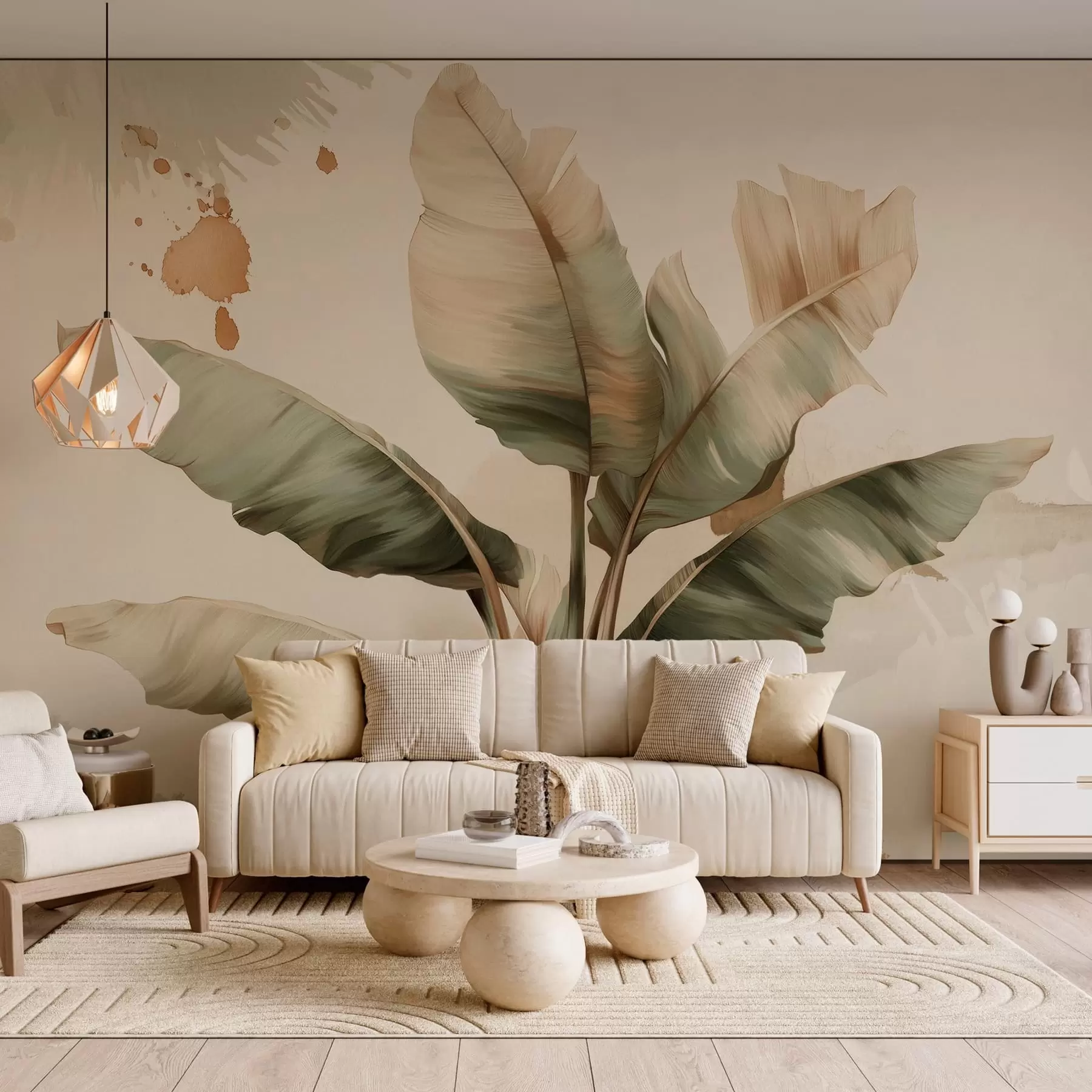 wall murals велики, сликовити грозд листова банане са ретро-прскавицама  w05384