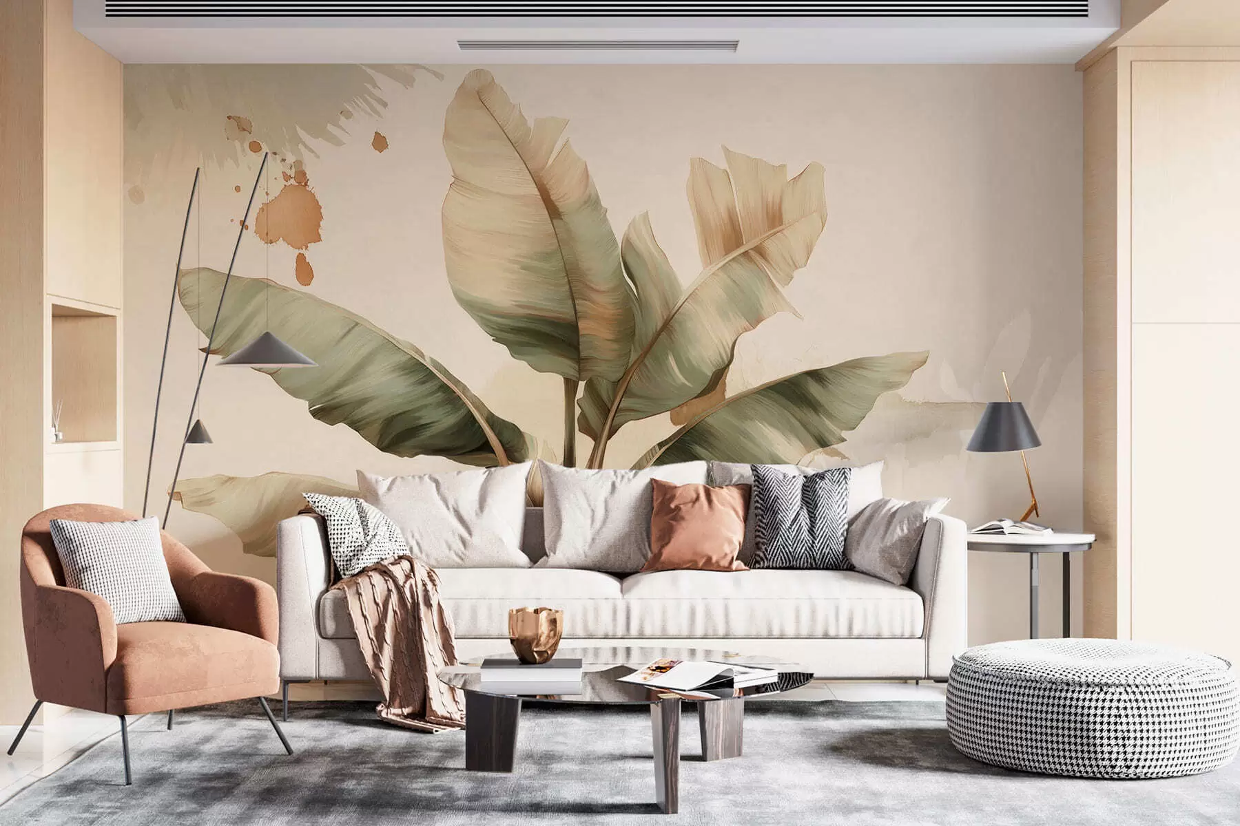 wall murals велики, сликовити грозд листова банане са ретро-прскавицама  w05384