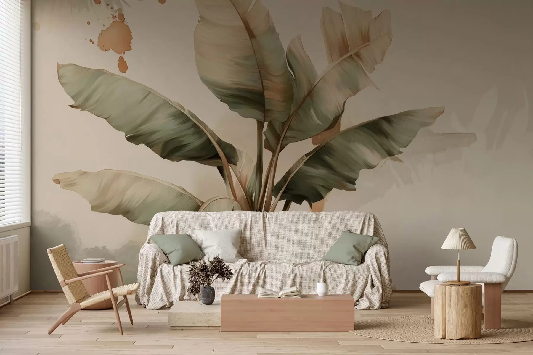 wall murals велики, сликовити грозд листова банане са ретро-прскавицама  w05384