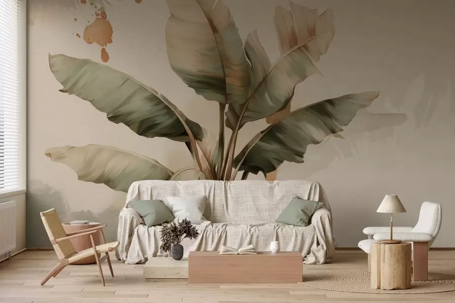 wall murals велики, сликовити грозд листова банане са ретро-прскавицама  w05384