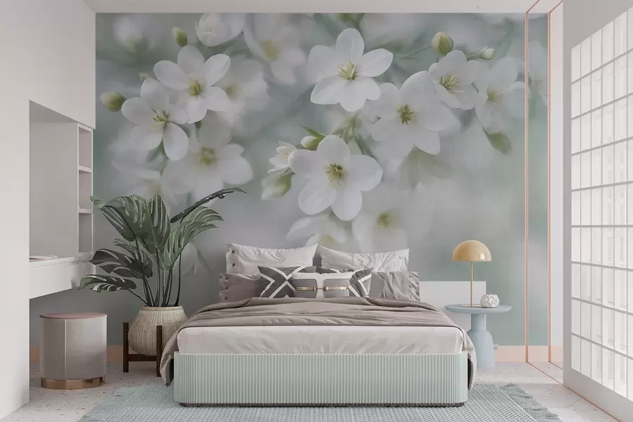 wall murals Нежно текстурирано бело цвеће нежно замућено у позадини w09759