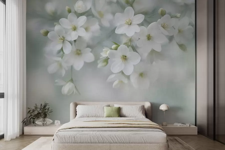 wall murals Нежно текстурирано бело цвеће нежно замућено у позадини w09759