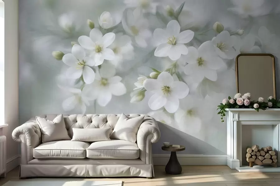 wall murals Нежно текстурирано бело цвеће нежно замућено у позадини w09759