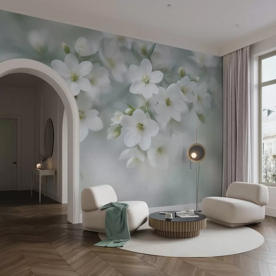 wall murals Нежно текстурирано бело цвеће нежно замућено у позадини w09759