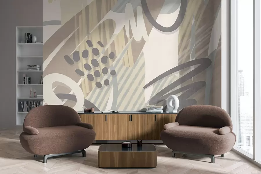 wall murals Апстрактни текстурирани отисак са органским облицима, шарама и тачкама у пригушеним пастелним бојама w09774