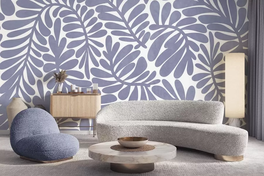 wall murals Стилизовано светлоплаво лишће на светлој позадини, текстурирана уметност w09775v1