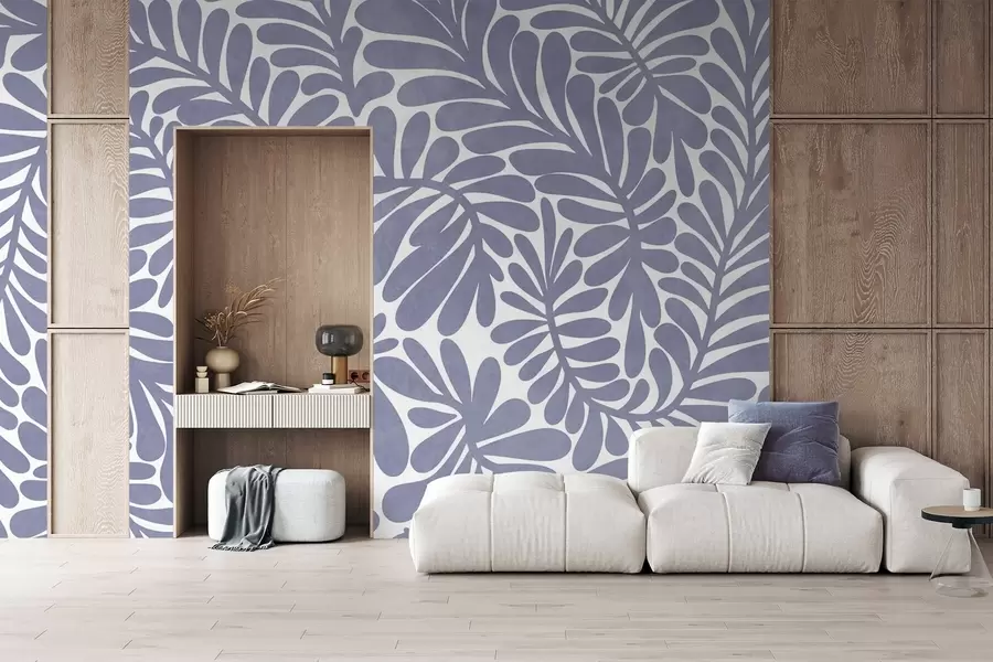 wall murals Стилизовано светлоплаво лишће на светлој позадини, текстурирана уметност w09775v1