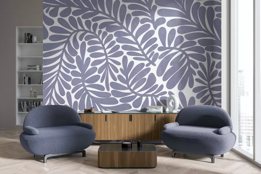 wall murals Стилизовано светлоплаво лишће на светлој позадини, текстурирана уметност w09775v1