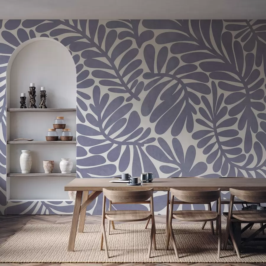 wall murals Стилизовано светлоплаво лишће на светлој позадини, текстурирана уметност w09775v1