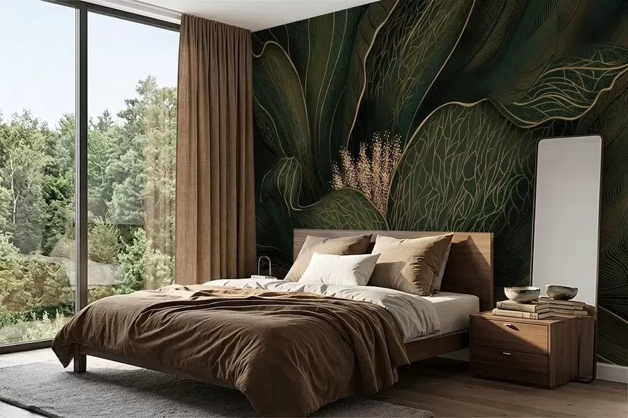 wall murals Тамнозелени апстрактни цвет са финим линијским детаљима w05119v1