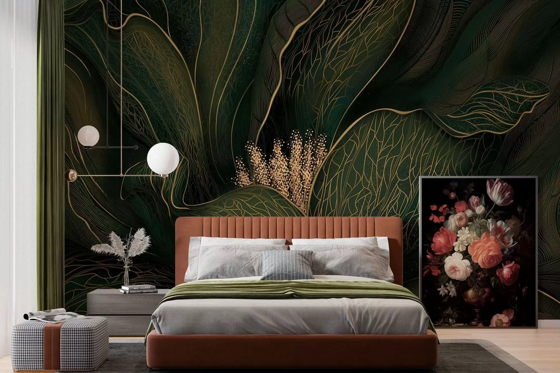 wall murals Тамнозелени апстрактни цвет са финим линијским детаљима w05119v1