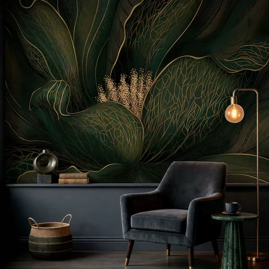 wall murals Тамнозелени апстрактни цвет са финим линијским детаљима w05119v1