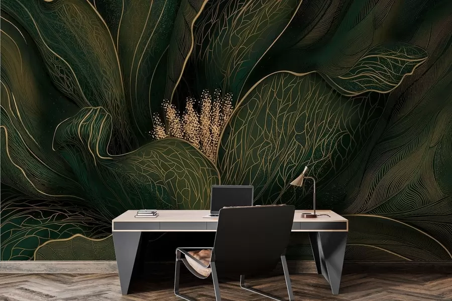 wall murals Тамнозелени апстрактни цвет са финим линијским детаљима w05119v1
